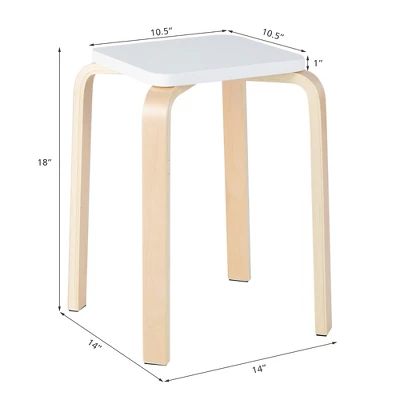 Costway Set Of 4 Colorful Square Stools Stackable Wood Stools With Anti-slip Felt Mats - Image 3