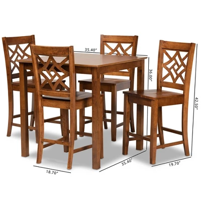 5pc Nicolette Wood Pub Dining Set Walnut/Brown - Baxton Studio - Image 8