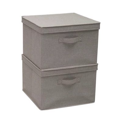 Household Essentials Set Of 2 Square Storage Boxes With Lids Silver Linen - Image 2