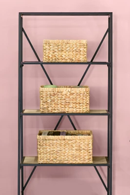 Vintiquewise Natural Woven Water Hyacinth Wicker Rectangular Storage Bin Basket With Handles, Set Of 3 - Image 5