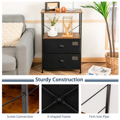Costway 2 Drawer Dresser W/Shelf Storage Tower Nightstand End Table Chest Black - Image 4