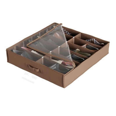 Hastings Home Under-Bed Shoe Storage Organizer With Clear Plastic Zippered Cover - Brown - Image 4