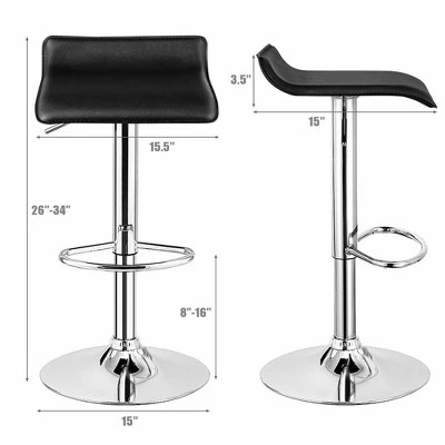 Costway Set Of 4 Swivel Bar Stool PU Leather Adjustable Kitchen Counter Bar Chairs Black
