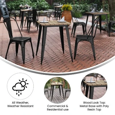 Merrick Lane Indoor/Outdoor Dining Table, 23.75" Square All Weather Poly Resin Top With Steel Base - Image 4