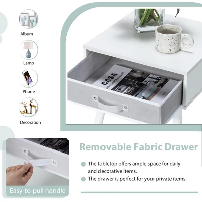 Costway Set Of 2 Mid-Century Nightstand End Accent Bedside Table W/ Drawer Rustic WhiteBrown - Image 6