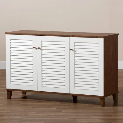 Coolidge 8 Shelf Wood Shoe Cabinet White/Walnut - Baxton Studio - Image 8