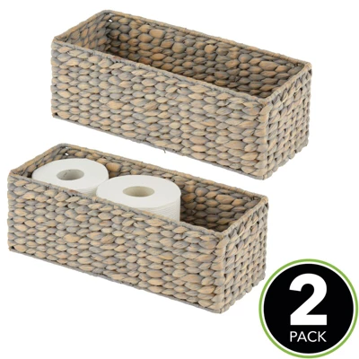 MDesign Natural Woven Water Hyacinth Bathroom Storage Organizer Basket
