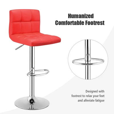 Costway Set Of 2 Bar Stools Adjustable Swivel Kitchen Counter Bar Chair PU Leather Red Full Back - Image 9