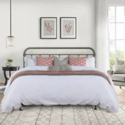 King Kirkland Metal Headboard With Frame Aged Pewter - Hillsdale Furniture
