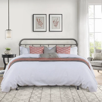 King Kirkland Metal Headboard With Frame Aged Pewter - Hillsdale Furniture