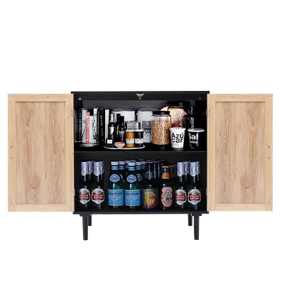 LuxenHome Black And Brown Wood 2-Door Storage Cabinet. - Image 4