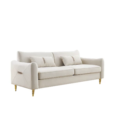 80.3" Modern Velvet Tufted Sofa With 2 Pillows And Gold Legs - ModernLuxe - Image 4