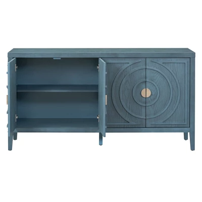 Retro 60" Sideboard With Circular Groove Design And Round Metal Handle-ModernLuxe - Image 10