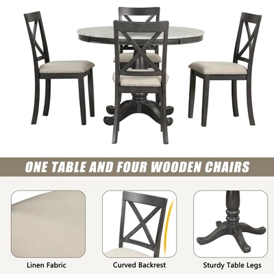 5-Piece Dining Set With Solid Wood Table And 4 Chairs, Gray - ModernLuxe - Image 11