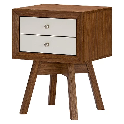 Warwick Two-tone Modern Accent Table And Nightstand Walnut/White - Baxton Studio