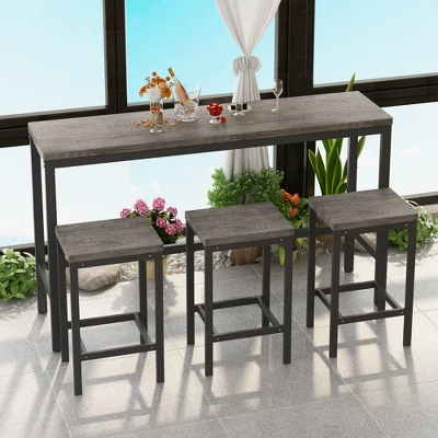 Modern Design Kitchen Long Dining Table Set With 3 Stools - ModernLuxe - Image 9