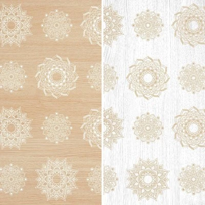 6" Double Sided Mandala On Birch Canvas Room Divider Beige - Oriental Furniture - Image 3
