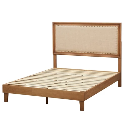 Queen Shaye Upholstered And Rustic Wood Bed - Buylateral - Image 5