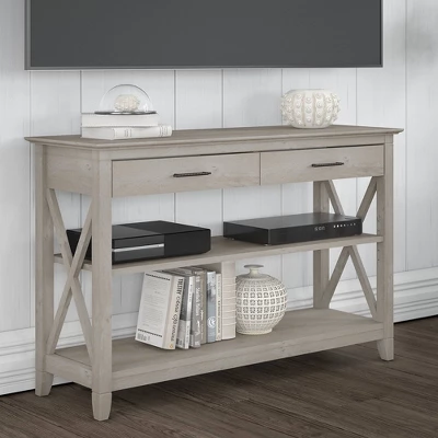 Key West Console Table With Drawers And Shelves Washed Gray - Bush Furniture