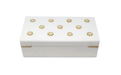 Classic Touch White Wooden Decorative Box With Gold Flower Beads - Image 2
