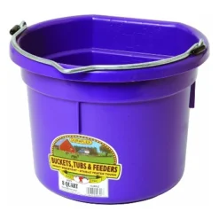 Little Giant P8FBPURPLE 2 Gallon All Purpose Heavy Duty Farm Flat Back Plastic Buckets For Supplies, Toys, Laundry, And Water, Purple, (4 Pack)