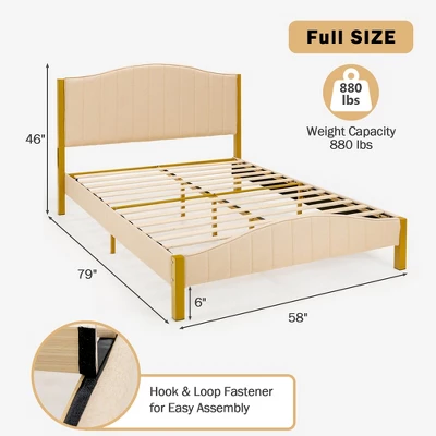 Costway FullQueen Size Upholstered Bed Frame Mattress Foundation Platform Quilted Headboard - Image 3