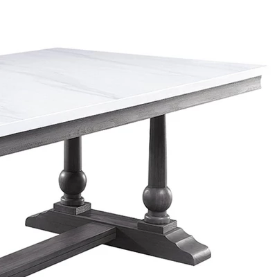 Yabeina Dining Table Marble/Gray Oak Finish - Acme Furniture - Image 4