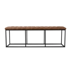 52.25" Draper Large Decorative Bench With Button Tufting Light Brown Faux Leather - HomePop