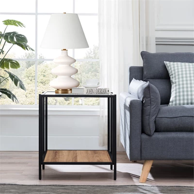 Black Bronze And Rustic Oak Side Table - Henn&Hart - Image 3