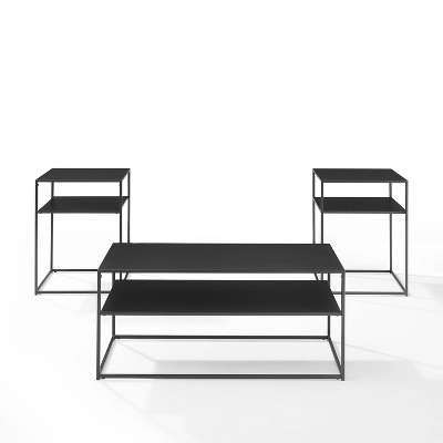 3pc Braxton Coffee And Accent Table Set Matte Black - Crosley - Image 2