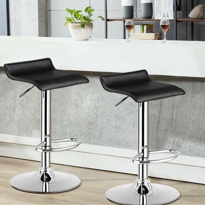 Costway Set Of 4 Swivel Bar Stool PU Leather Adjustable Kitchen Counter Bar Chairs Black - Image 3