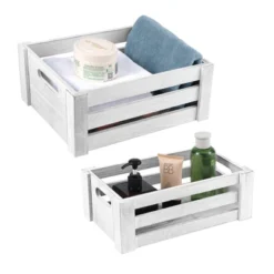 NEX 3pk Wooden Tray Set With Handle And Storage Crates Light Gray