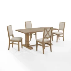 5pc Joanna Dining Set With 4 Upholstered Back Chairs Rustic Brown - Crosley