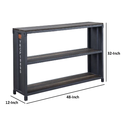 32" MDF 3 Tier Bookshelf With Metal Container Style Gray/Brown - Benzara - Image 4