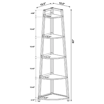 63" Jacksonville 5 Shelf Corner Bookcase With Black Frame Walnut - Coaster - Image 4