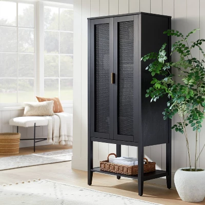 66" East Bluff Woven Cabinet Black - Threshold⢠Designed With Studio McGee