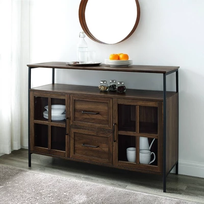 Adonis Transitional Industrial 3 Door Tiered Buffet Dark Walnut - Saracina Home - Image 2