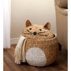 Wind & Weather Woven Cat-Shaped Storage Basket With Lid