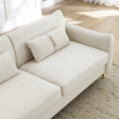 80.3" Modern Velvet Tufted Sofa With 2 Pillows And Gold Legs - ModernLuxe - Image 10