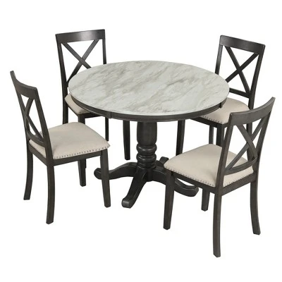 5-Piece Dining Set With Solid Wood Table And 4 Chairs, Gray - ModernLuxe - Image 5