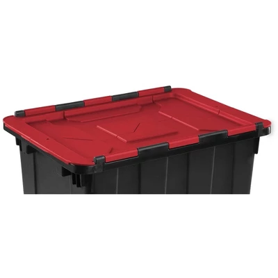 Sterilite 12 Gallon/45 Liter Hinged Lid Industrial Tote, Red Lid (18 Pack) - Image 3