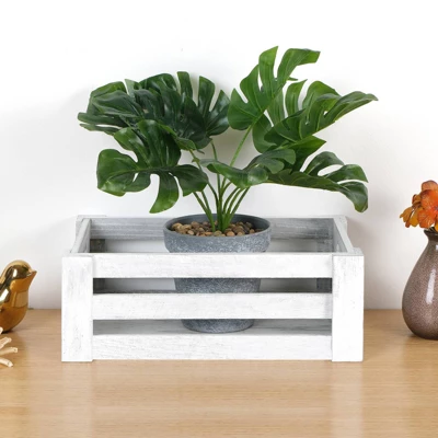 NEX 3pk Wooden Tray Set With Handle And Storage Crates Light Gray - Image 2