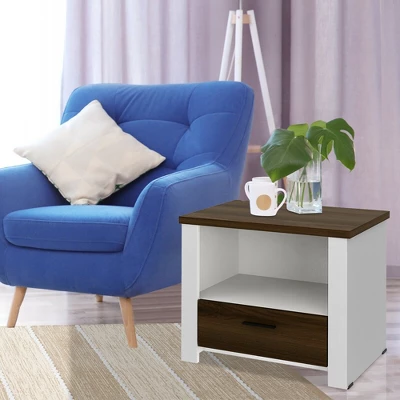 Costway Accent Nightstand With Drawer And Open Shelf Sofa End Table Bedroom Living Room - Image 3