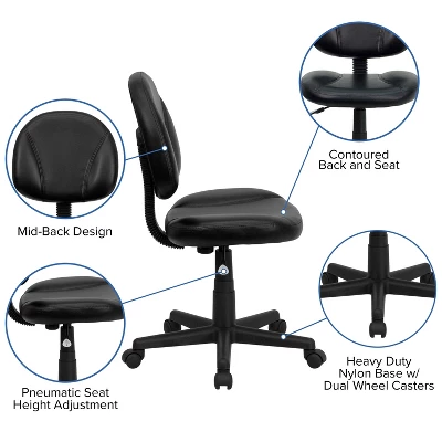 Emma And Oliver Mid-Back Black LeatherSoft Ergonomic Task Office Chair - Back Depth Adjustment - Image 2