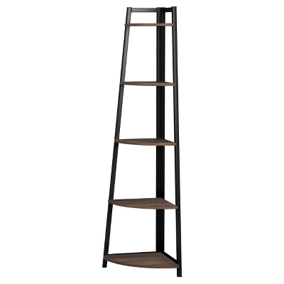 63" Jacksonville 5 Shelf Corner Bookcase With Black Frame Walnut - Coaster - Image 2