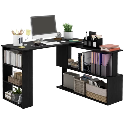 HOMCOM 360° Rotating Home Office Desk L Shaped Corner Computer Desk With Storage Shelves, Writing Table Workstation - Image 9