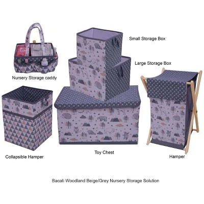Bacati - Woodlands Gray/Beige Neutral Cotton Storage Box Small - Image 4