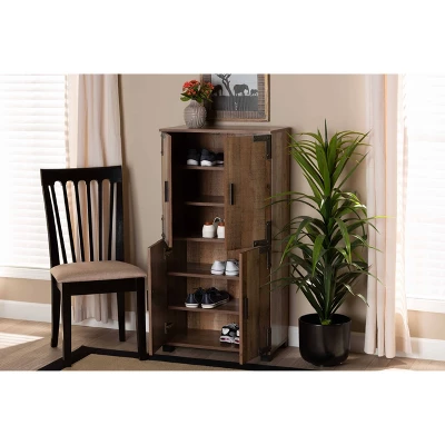 4 Door Cyrille Wood Shoe Cabinet Brown - Baxton Studio - Image 6