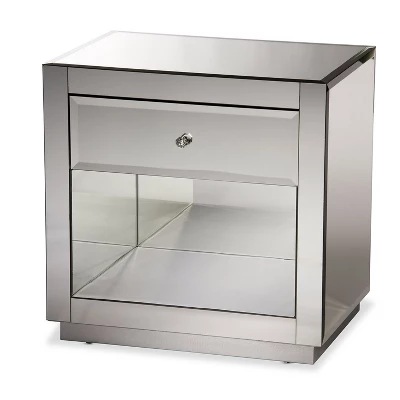 Rochadh Hollywood Glamour Style 1 Drawer And 1 Shelf Nightstand And Bedside Table Silver - Baxton Studio - Image 3