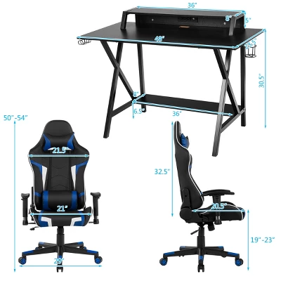 Tangkula Gaming Desk& Massage Gaming Chair Set Gamer Workstation With Headphone Hook - Image 2